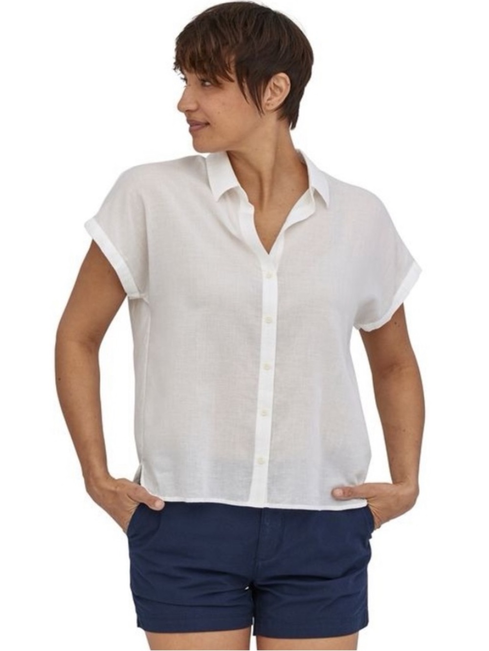 Patagonia Lightweight A/C Button Front White Shirt Organic Cotton Hemp Sz M
